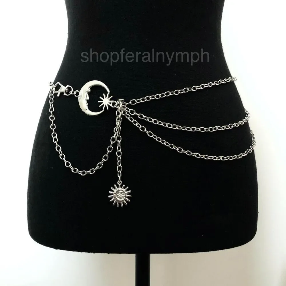 Silver Moon Sun Triple Layer Body Chain Waist Belt, Fits 15–41 Inches, X7GA1236